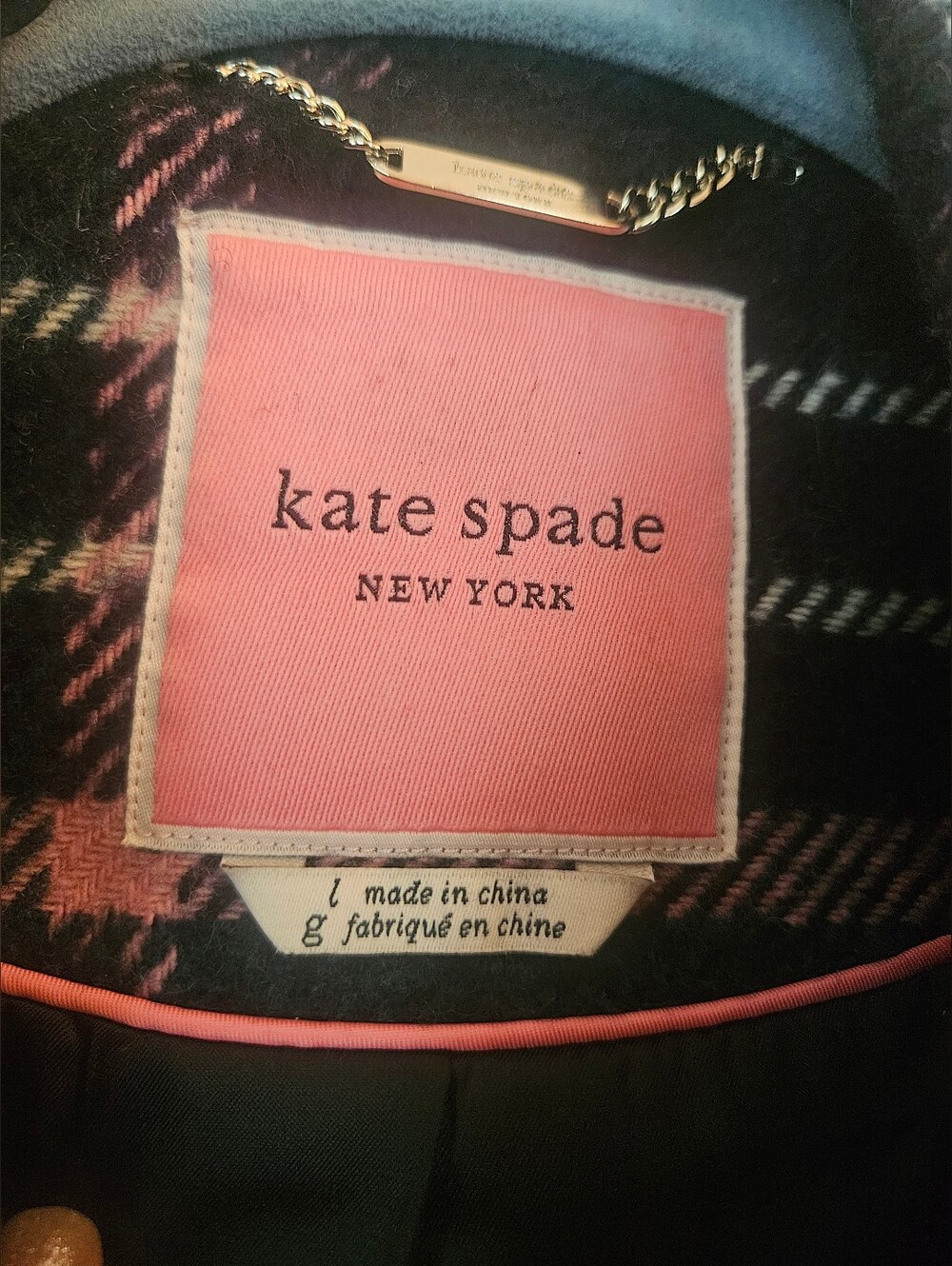 Kate Spade New York Plaid Wool Blend Coat Pink Navy Women's Designer Coat - Picture 3 of 16